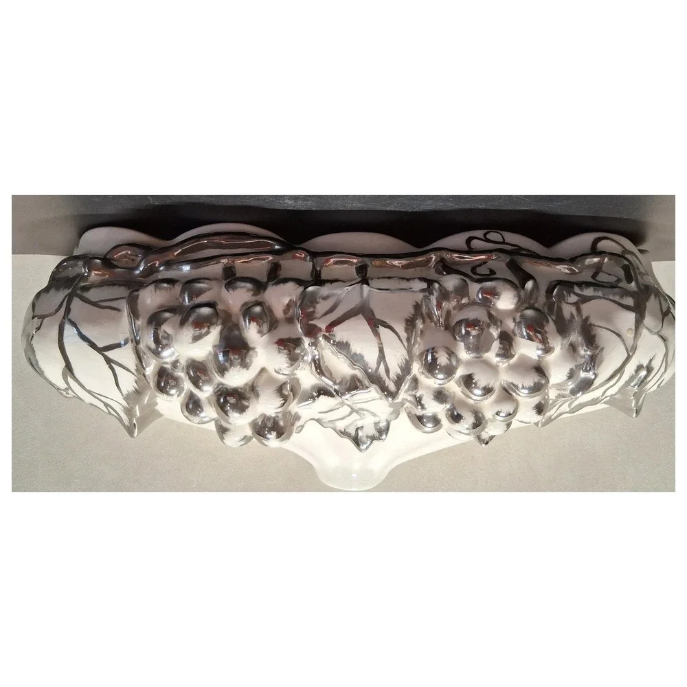 Vintage Arnels Ceramic Wall Pocket Planter Silver Metallic Grapes White 14.5in
